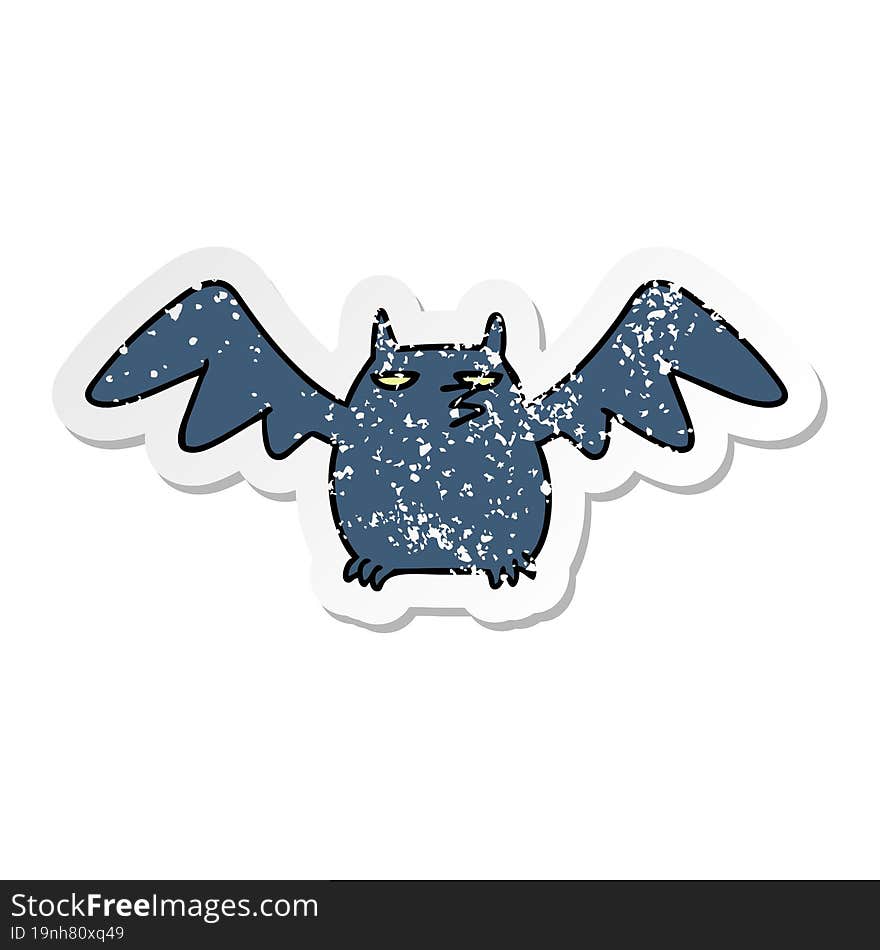 distressed sticker cartoon doodle of a night bat