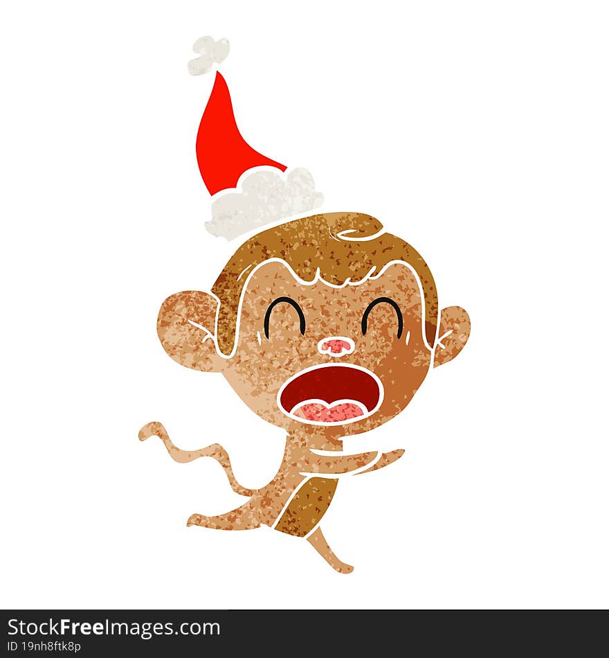 shouting retro cartoon of a monkey wearing santa hat