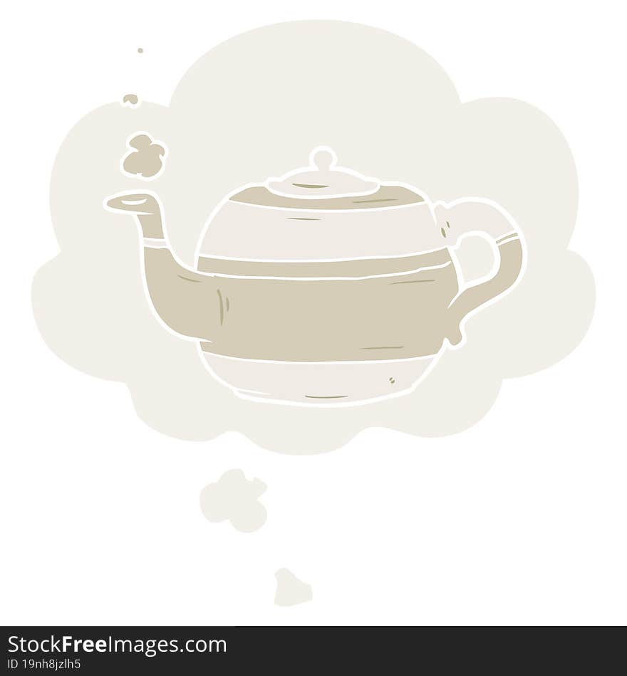 cartoon teapot and thought bubble in retro style