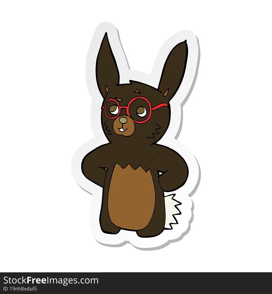 sticker of a cartoon rabbit wearing spectacles