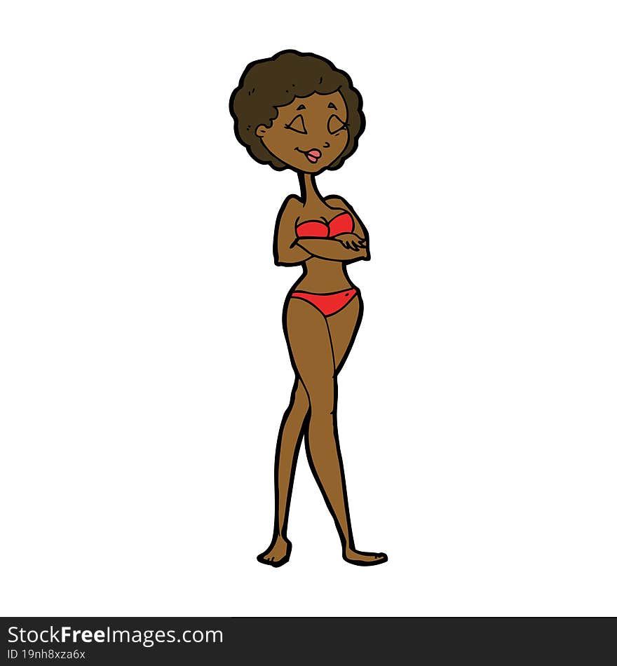 cartoon retro woman in bikini