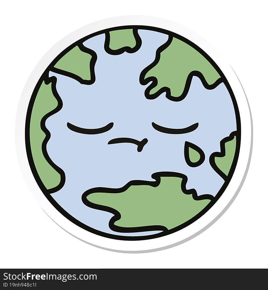 sticker of a cute cartoon planet earth