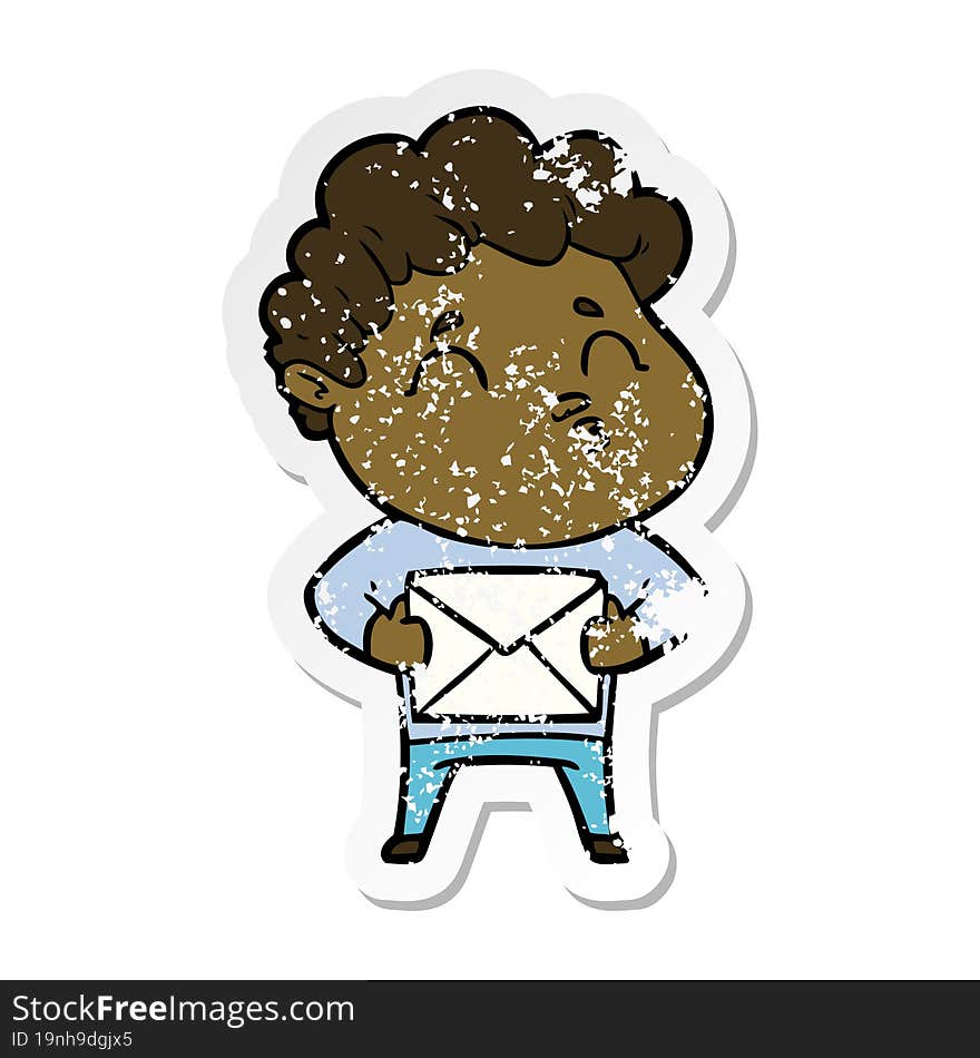 distressed sticker of a cartoon man pouting