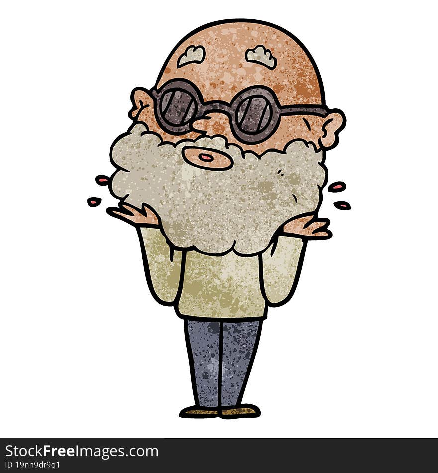 cartoon curious man with beard and sunglasses. cartoon curious man with beard and sunglasses