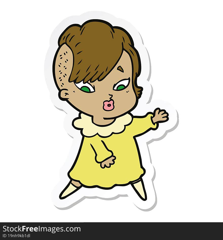 sticker of a cartoon surprised girl