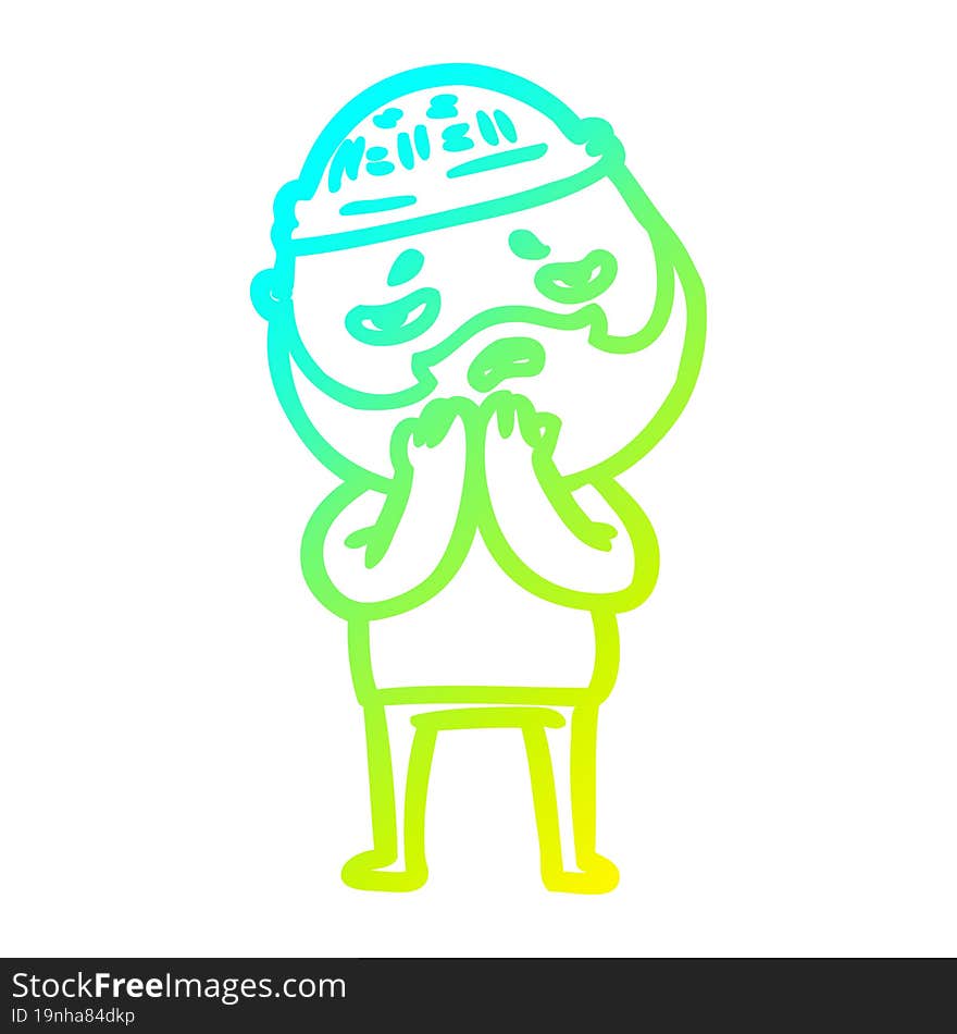 cold gradient line drawing cartoon worried man with beard