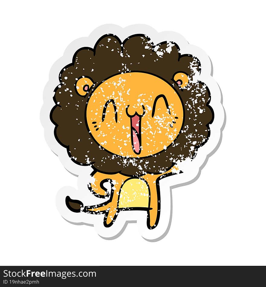 Distressed Sticker Of A Happy Cartoon Lion