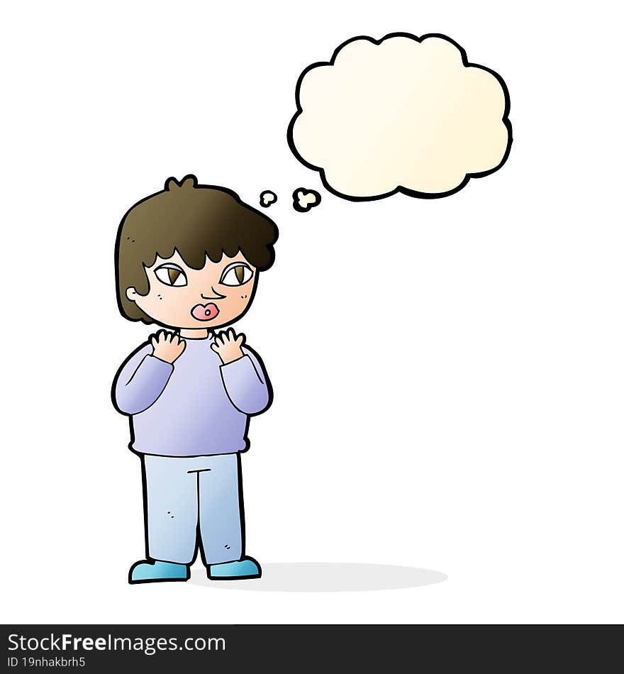 cartoon worried person with thought bubble