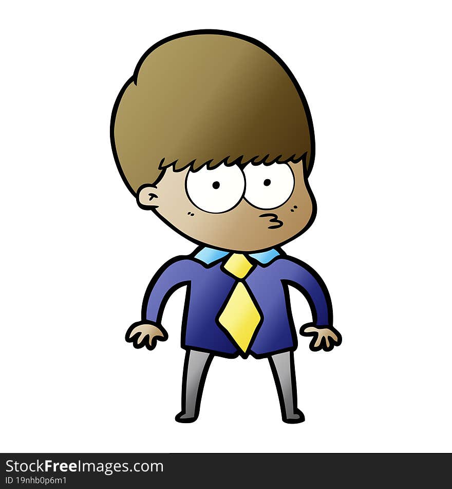 nervous cartoon boy wearing shirt and tie. nervous cartoon boy wearing shirt and tie