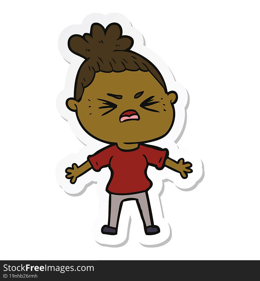 Sticker Of A Cartoon Angry Woman