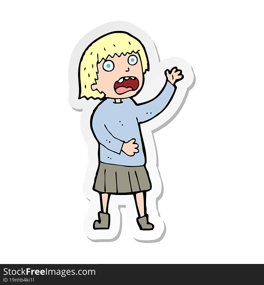 sticker of a cartoon stressed out woman