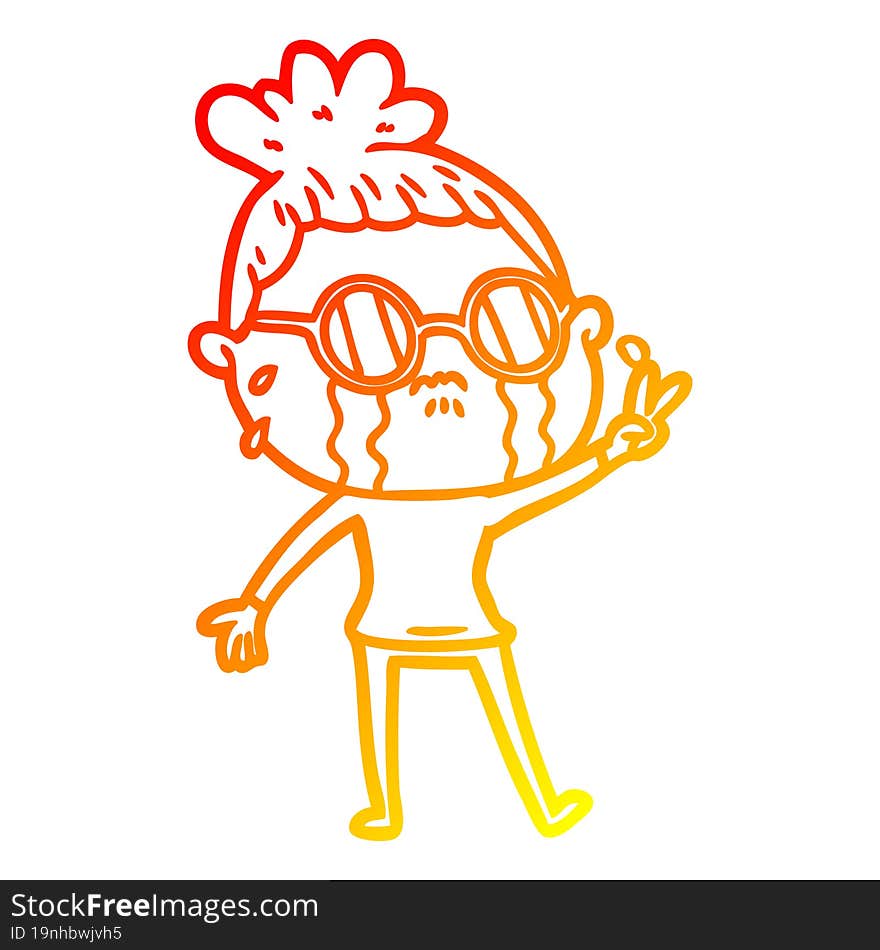 warm gradient line drawing cartoon crying woman wearing spectacles