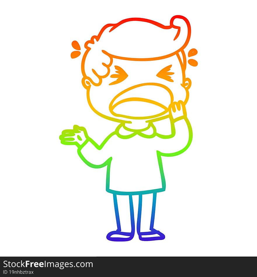 rainbow gradient line drawing of a cartoon shouting man