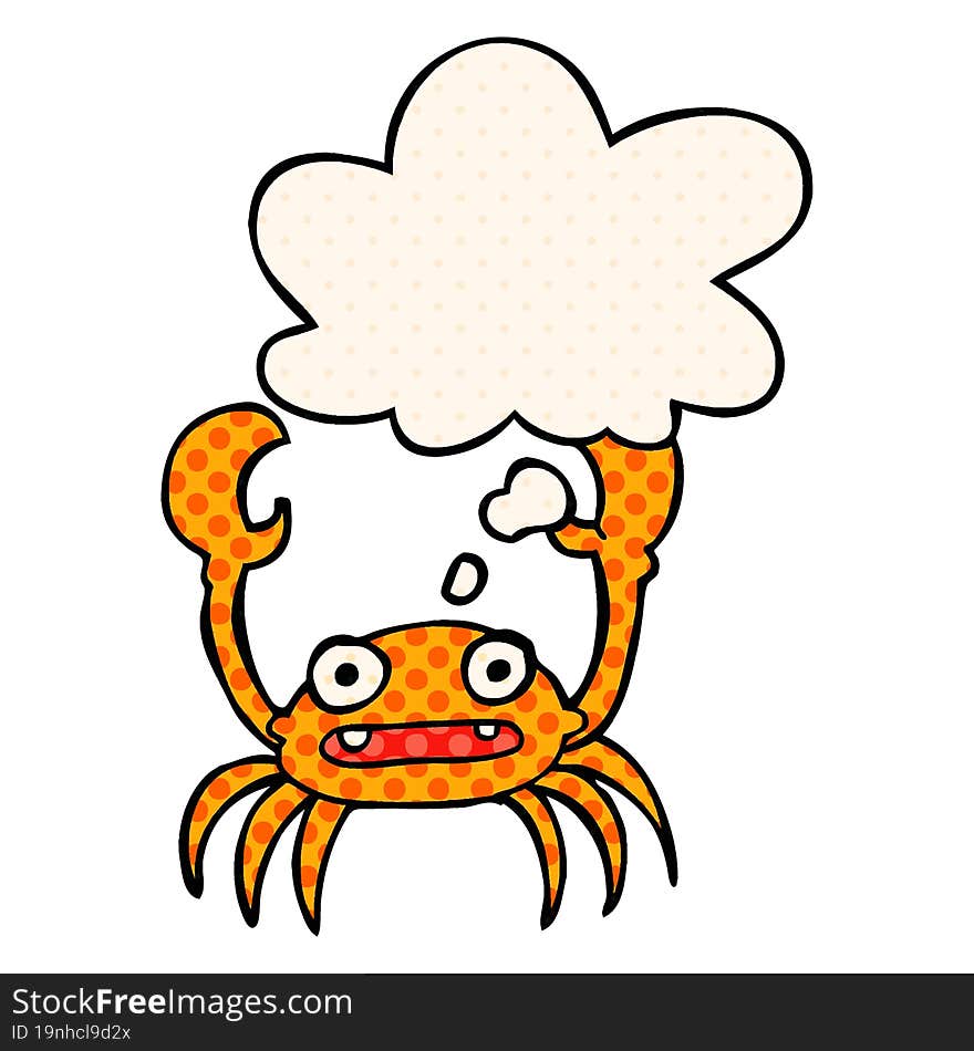 cartoon crab and thought bubble in comic book style