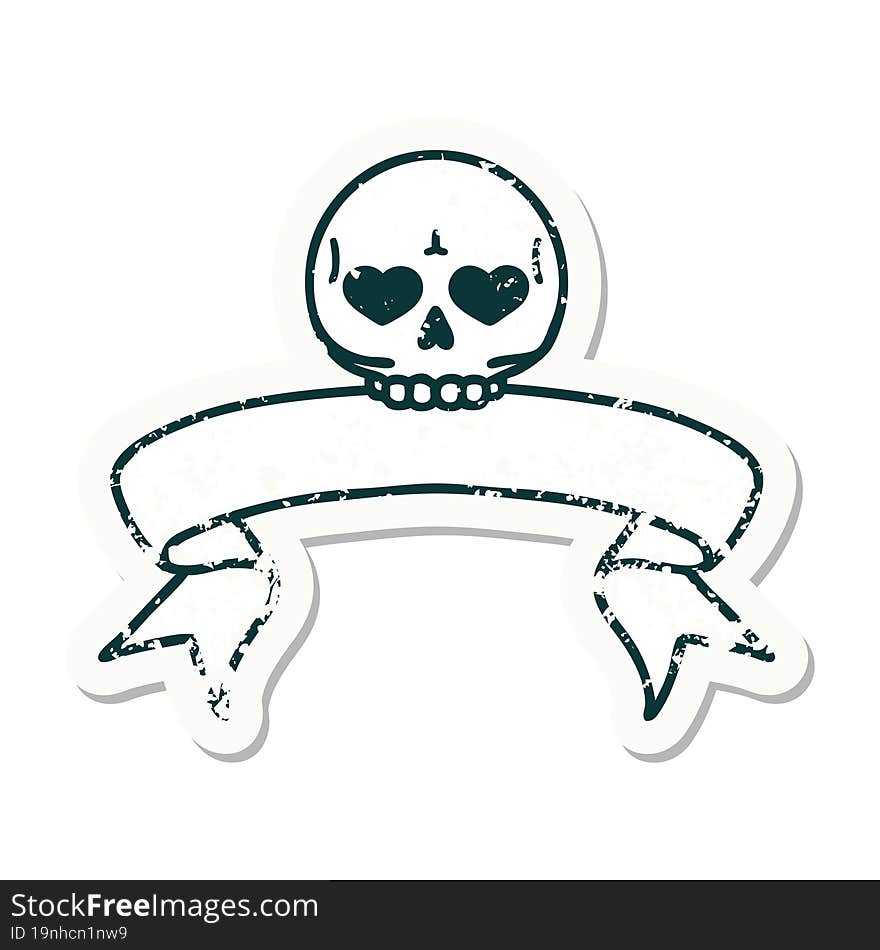 Grunge Sticker With Banner Of A Skull