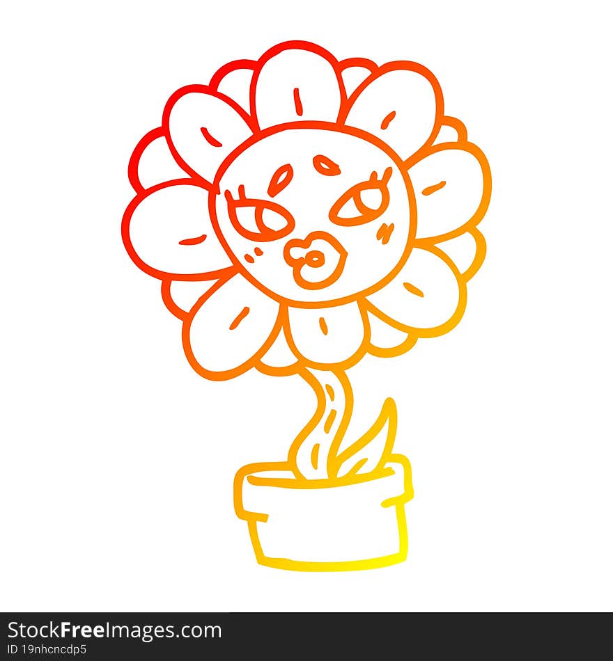 warm gradient line drawing cartoon flower pot