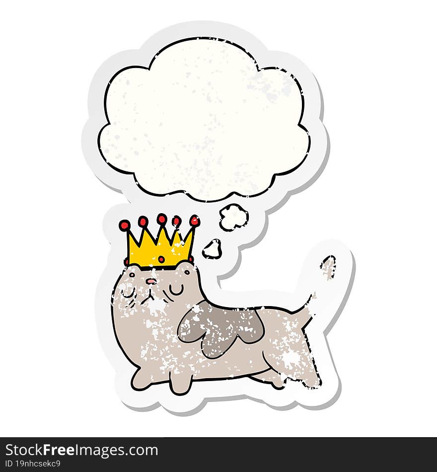 cartoon arrogant cat and thought bubble as a distressed worn sticker