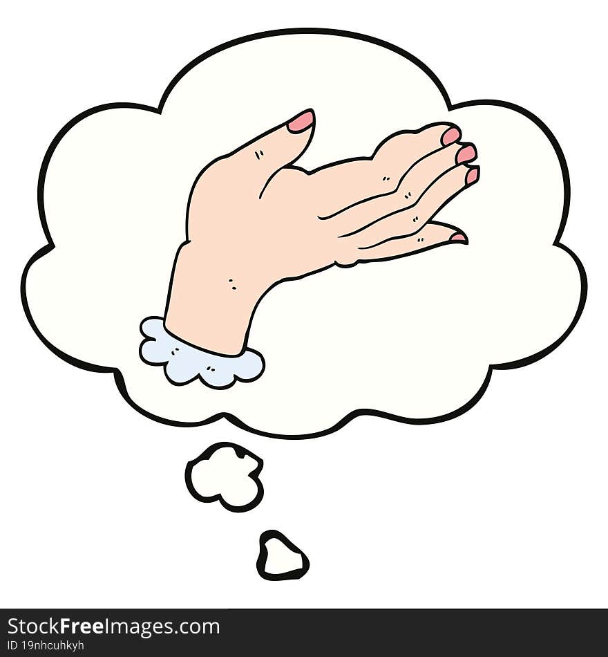 cartoon hand with thought bubble. cartoon hand with thought bubble