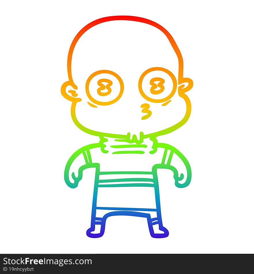 Rainbow Gradient Line Drawing Cartoon Weird Bald Spaceman