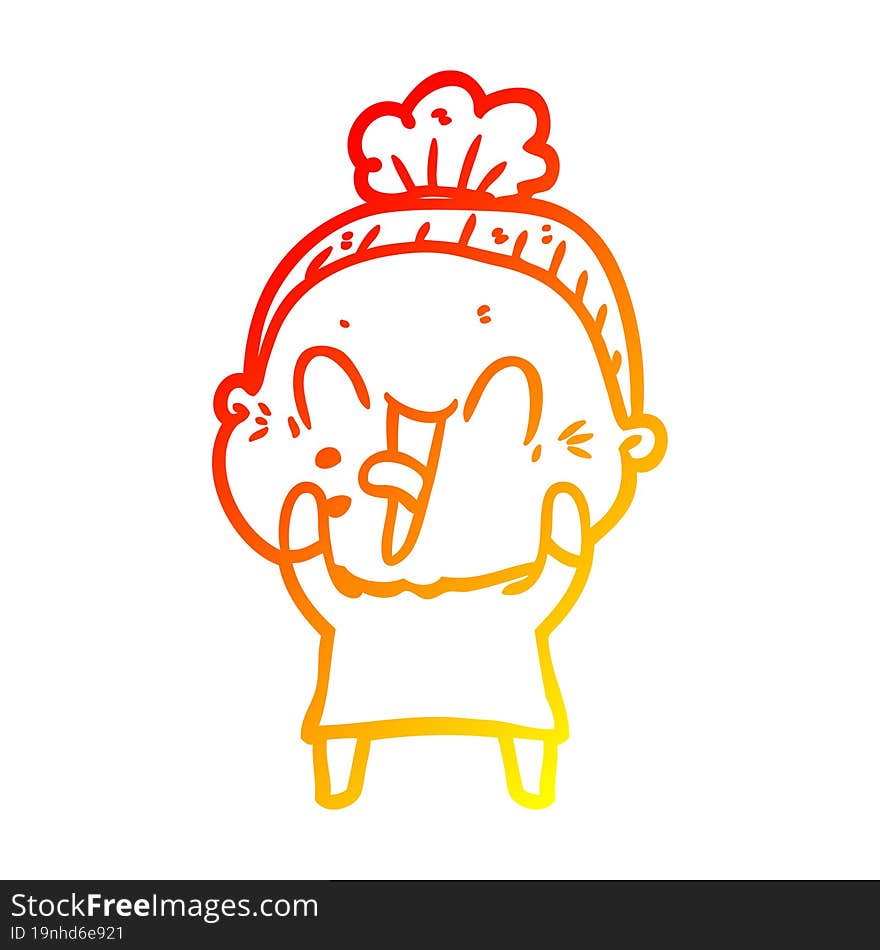 Warm Gradient Line Drawing Cartoon Happy Old Woman