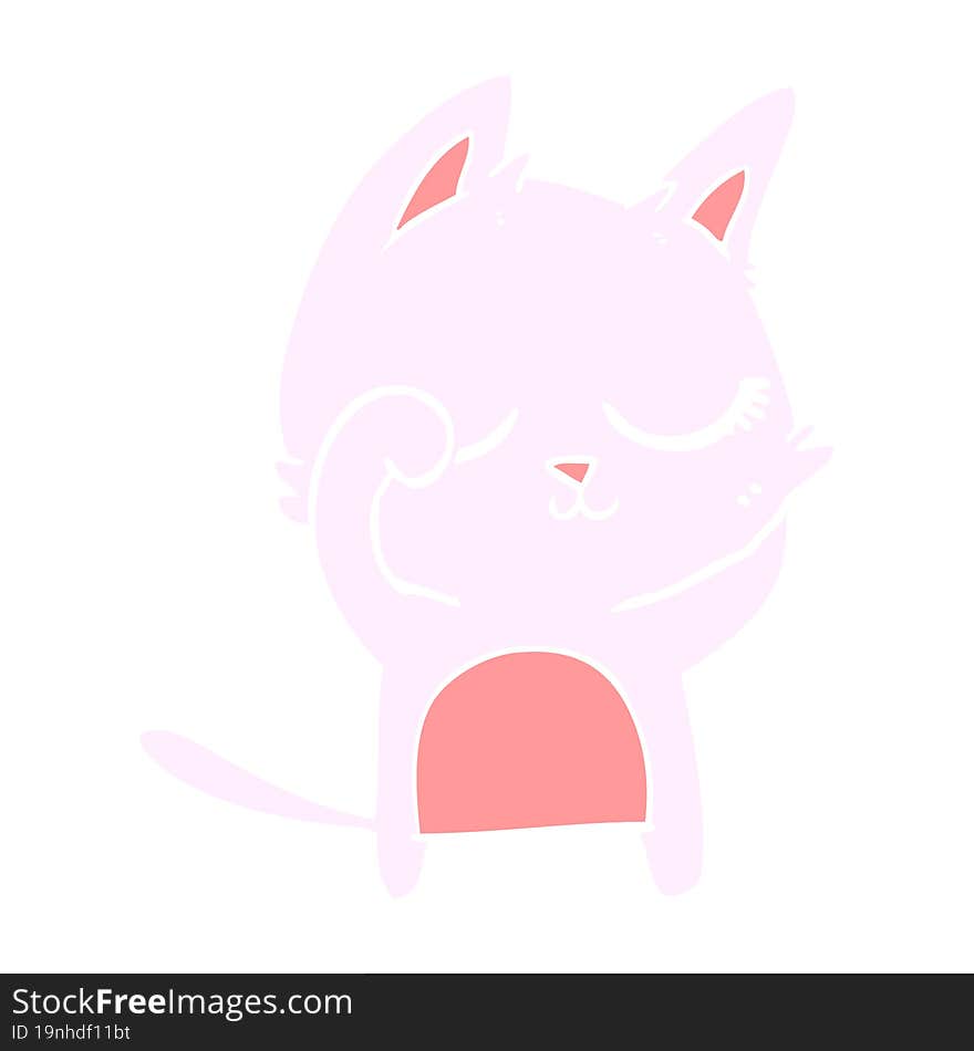 calm flat color style cartoon cat