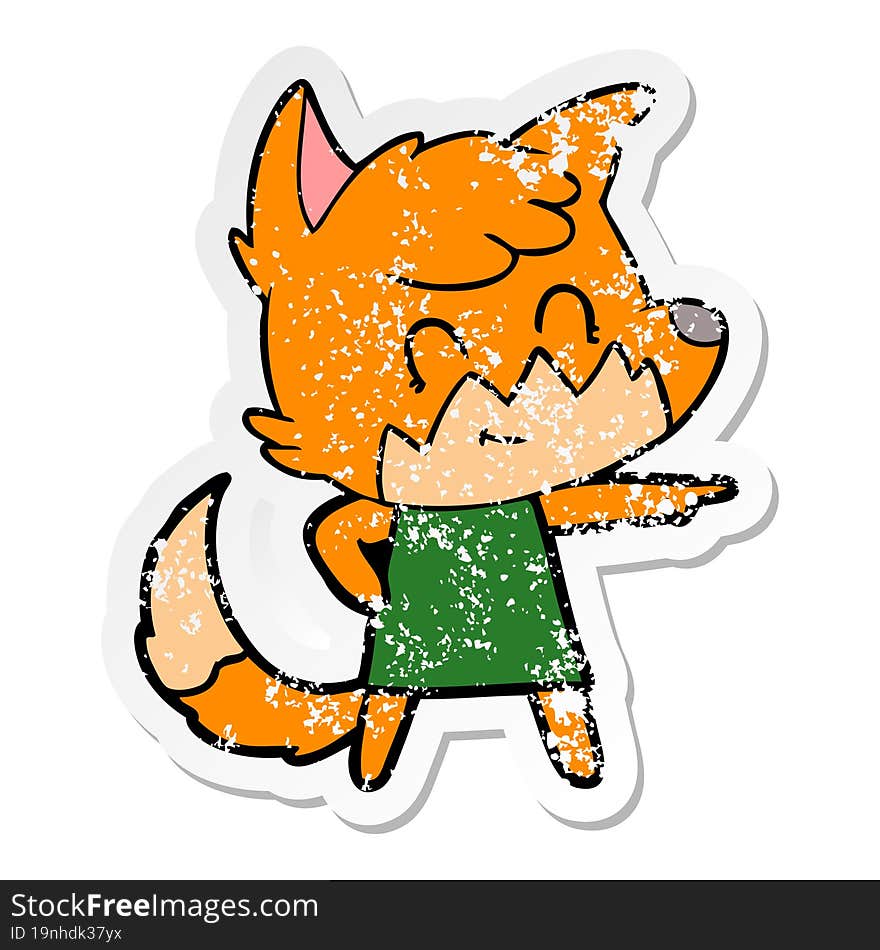 distressed sticker of a cartoon happy fox