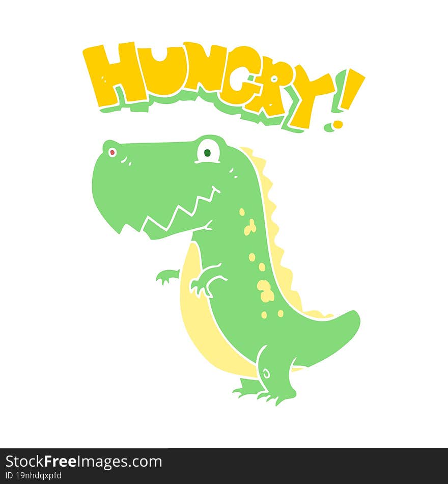 flat color illustration of a cartoon hungry dinosaur