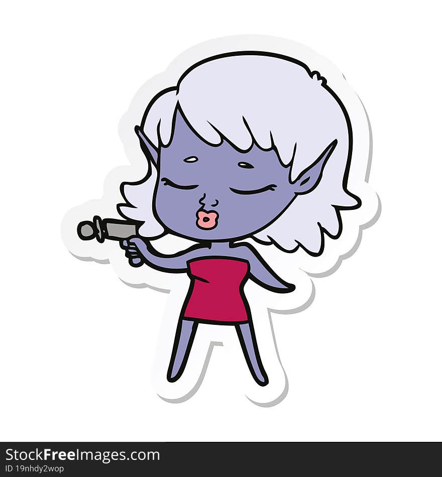 sticker of a pretty cartoon alien girl with ray gun