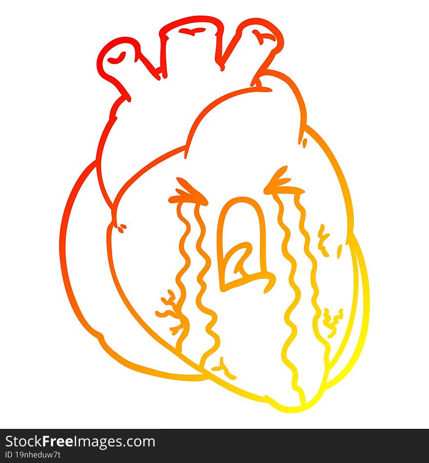 warm gradient line drawing cartoon heart crying