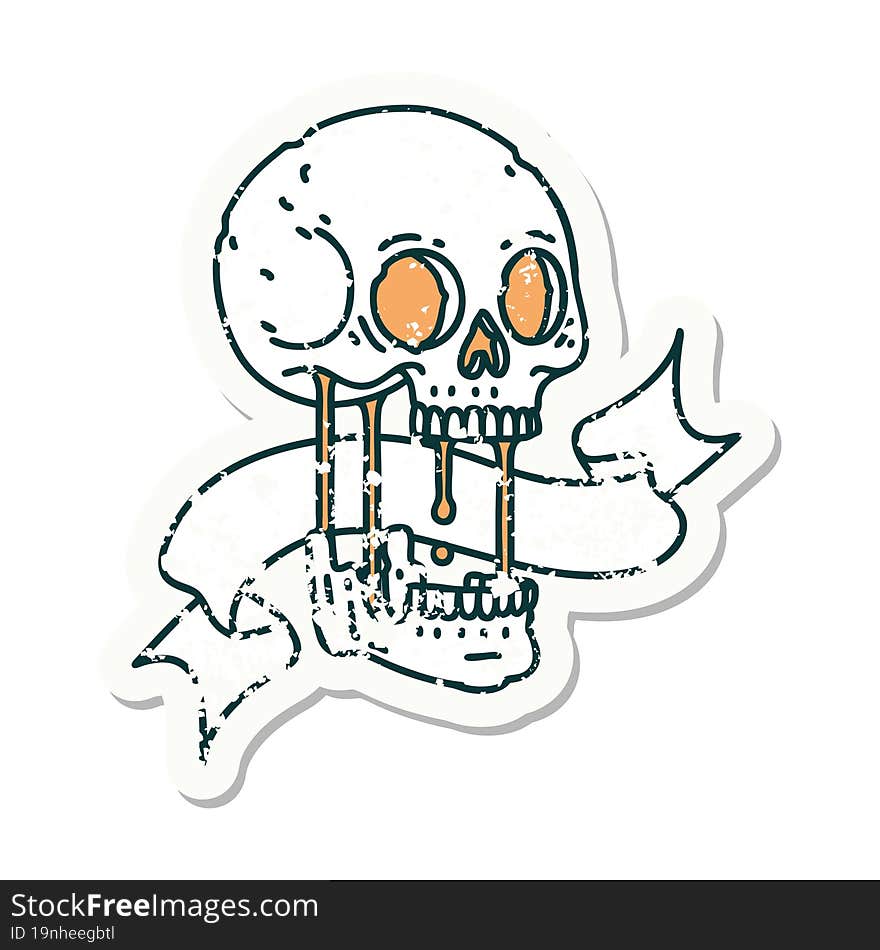 Grunge Sticker With Banner Of A Skull