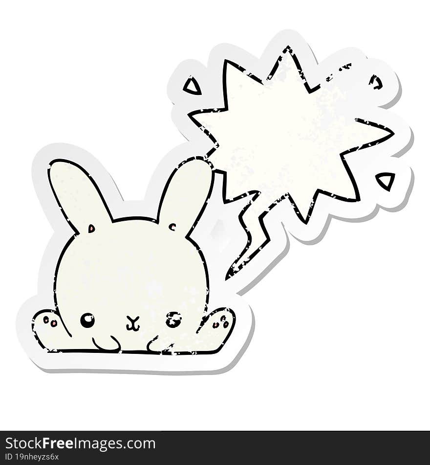 cartoon rabbit with speech bubble distressed distressed old sticker. cartoon rabbit with speech bubble distressed distressed old sticker