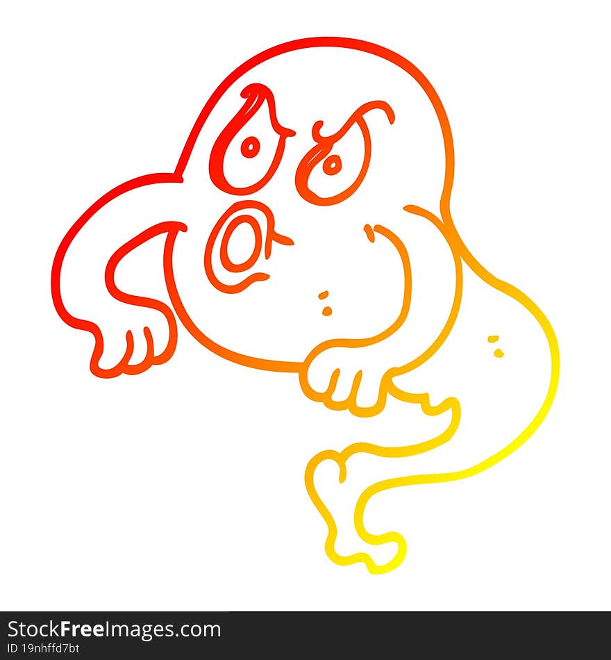 warm gradient line drawing of a cartoon angry ghost