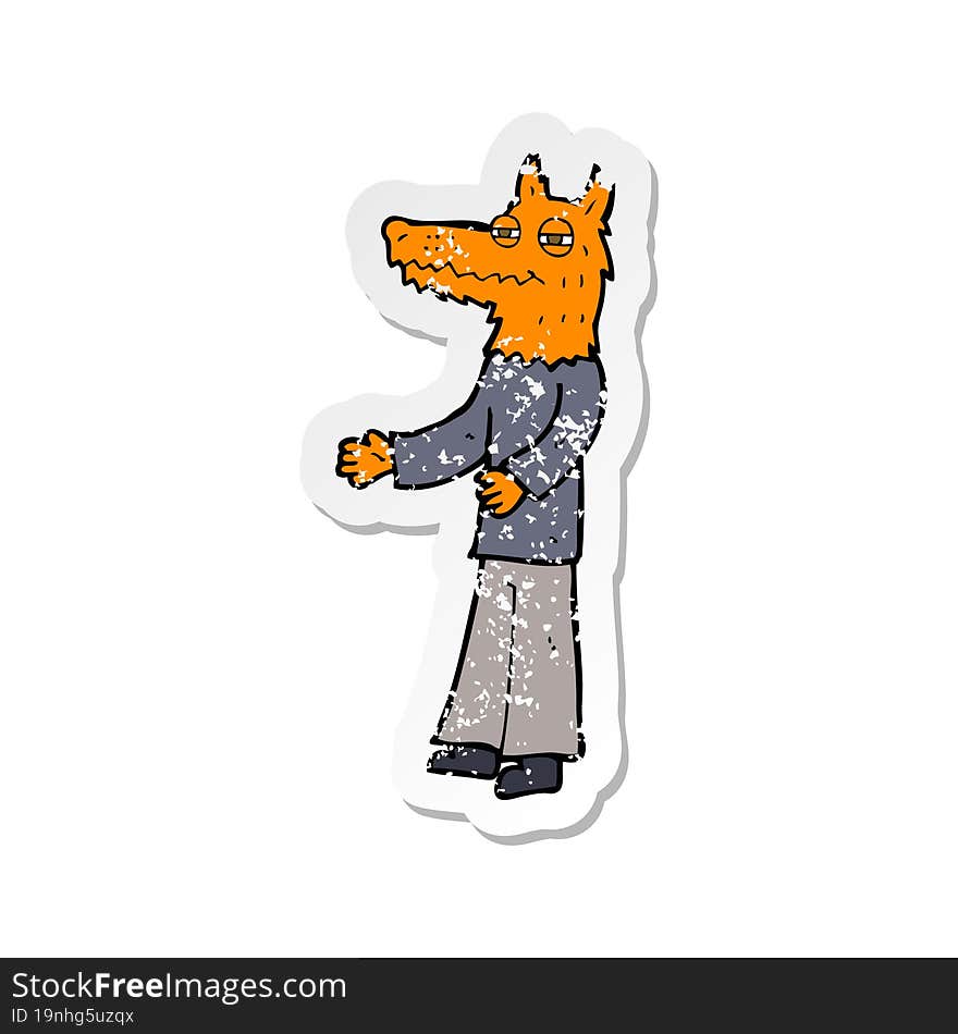 Retro Distressed Sticker Of A Cartoon Fox Man