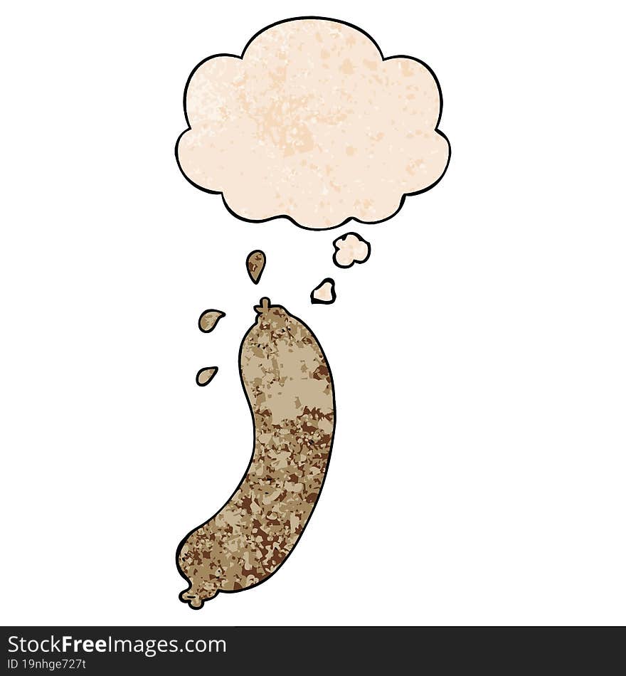 cartoon sausage and thought bubble in grunge texture pattern style