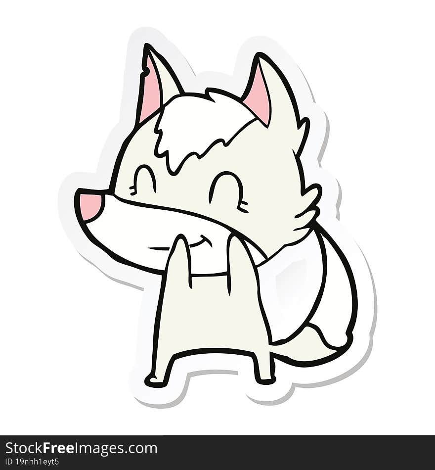 sticker of a friendly cartoon wolf