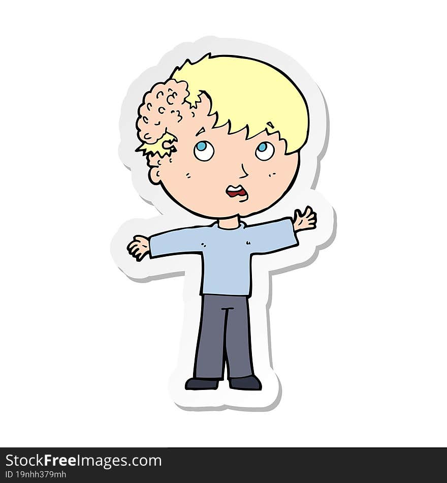 Sticker Of A Cartoon Boy With Growth On Head