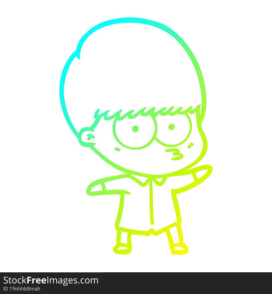 cold gradient line drawing curious cartoon boy