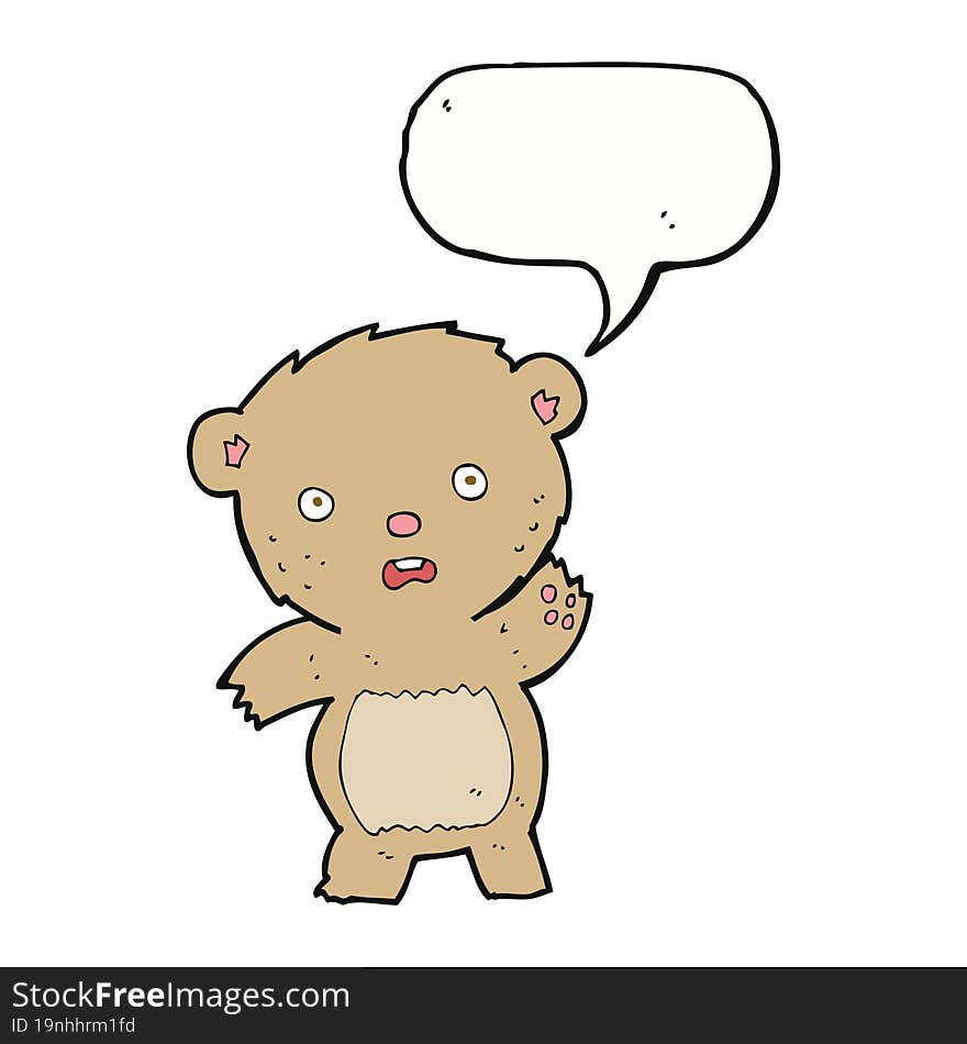 cartoon unhappy teddy bear with speech bubble