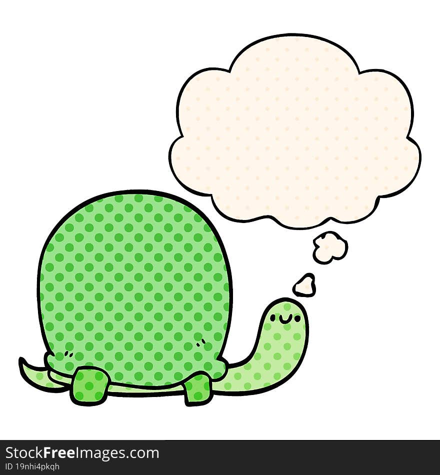 cute cartoon tortoise and thought bubble in comic book style