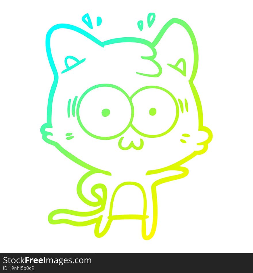 Cold Gradient Line Drawing Cartoon Surprised Cat