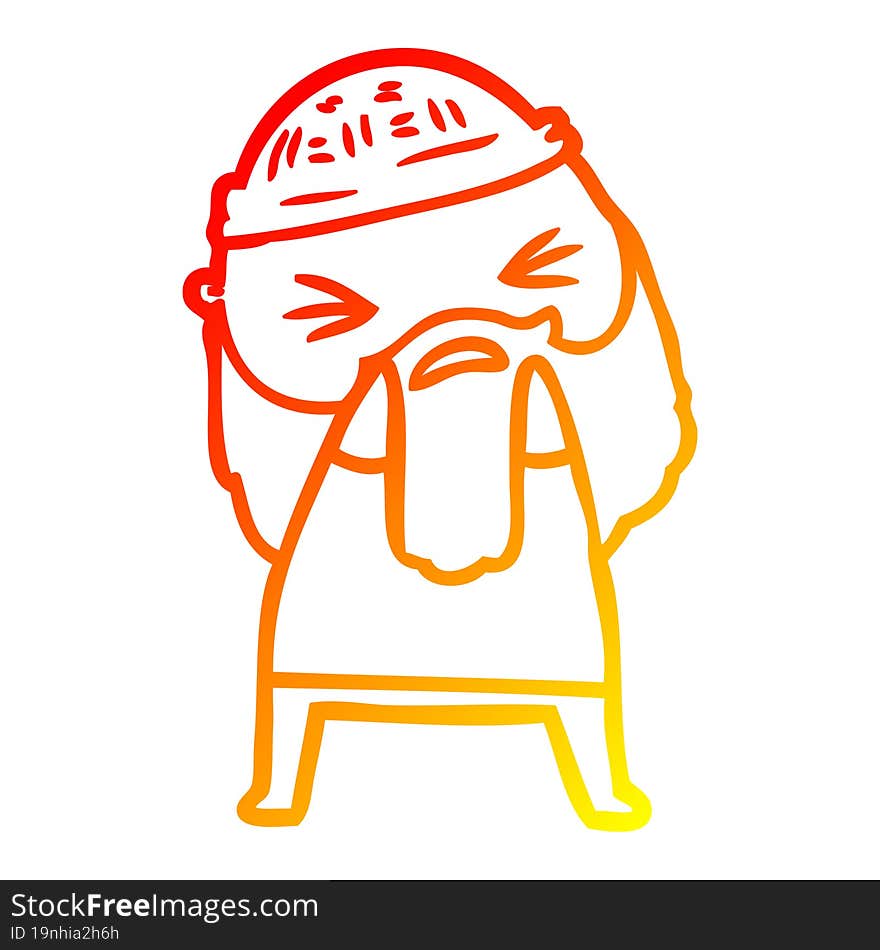 warm gradient line drawing cartoon man with beard