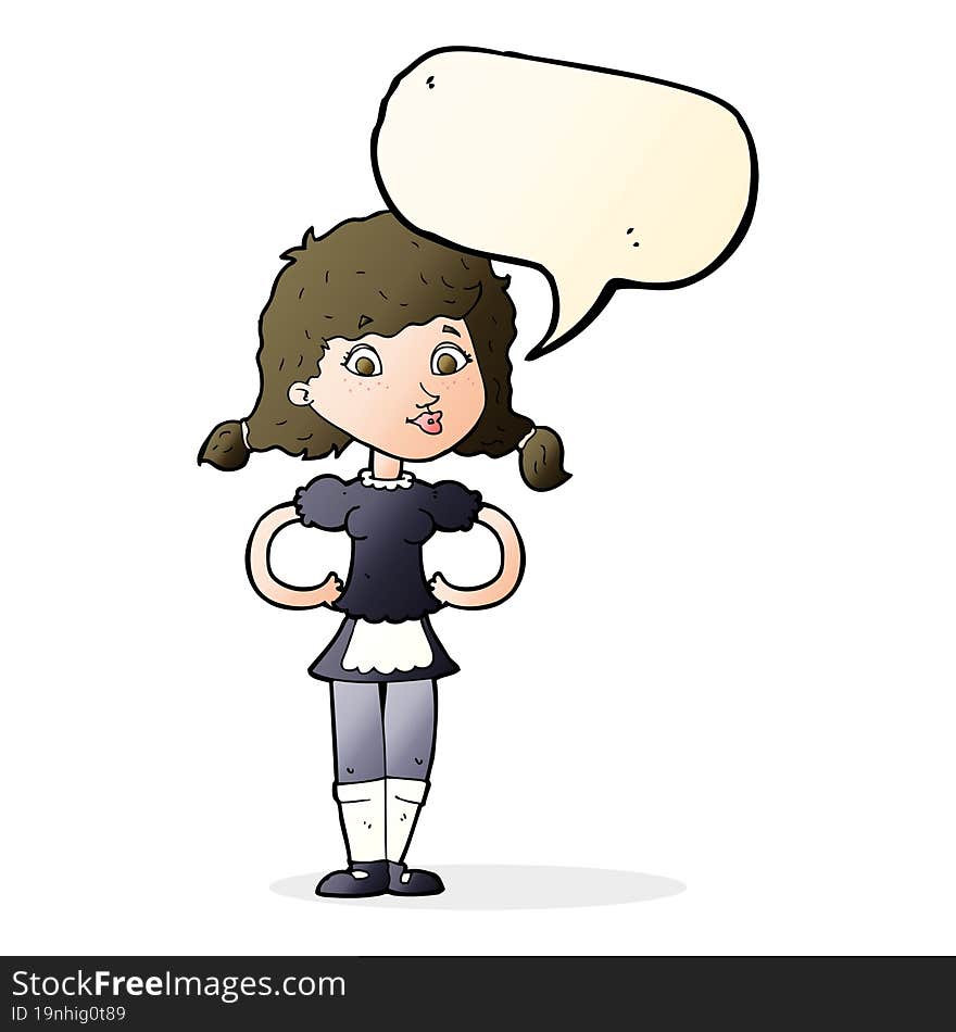 Cartoon Happy Waitress Woman With Speech Bubble