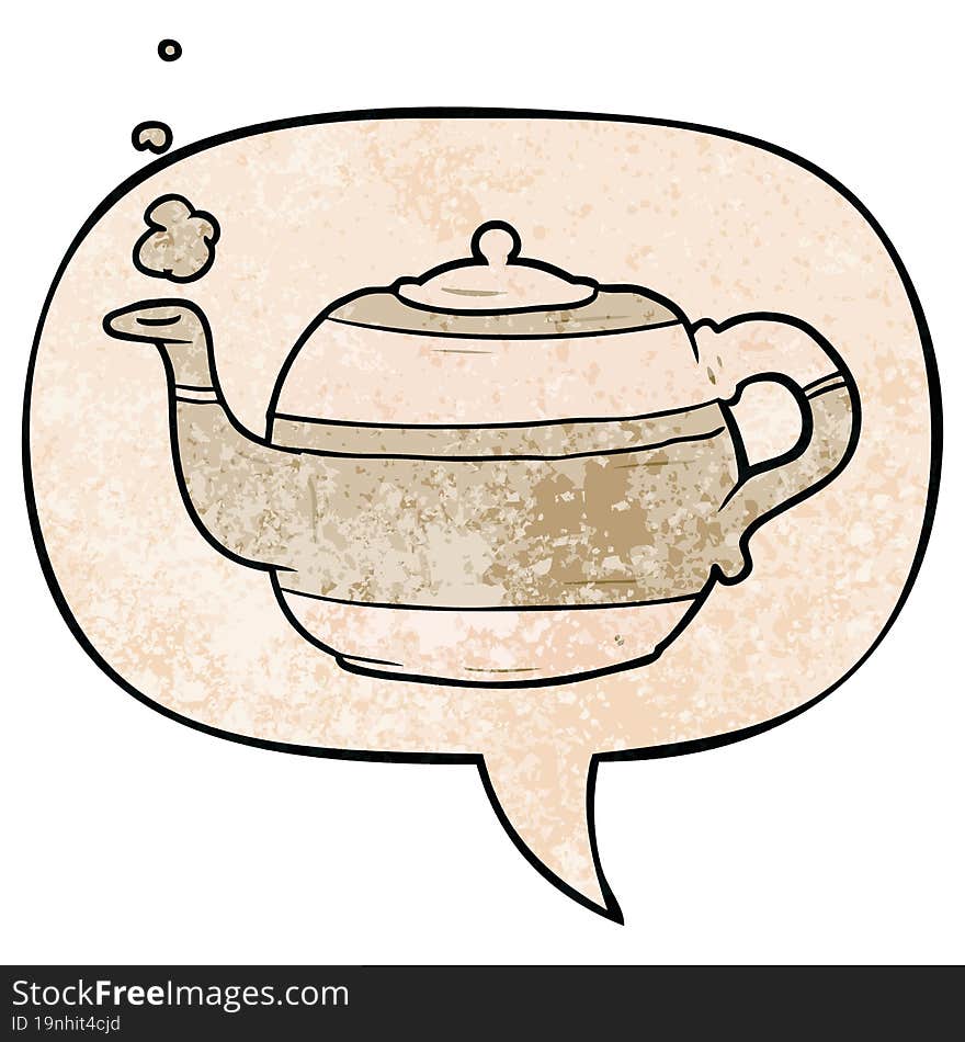 Cartoon Tea Pot And Speech Bubble In Retro Texture Style