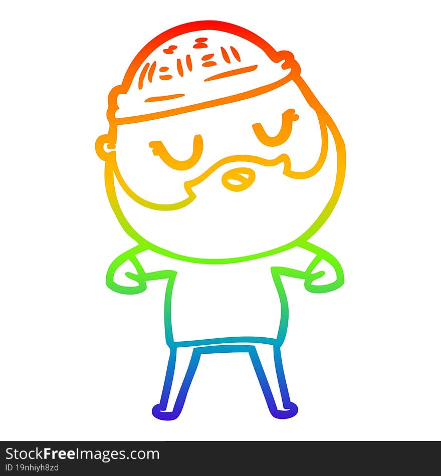 rainbow gradient line drawing cartoon man with beard