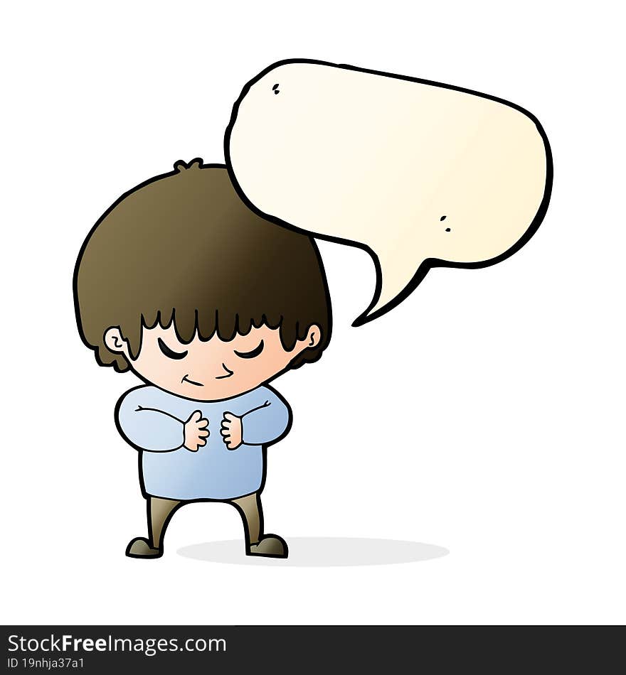 cartoon shy boy with speech bubble