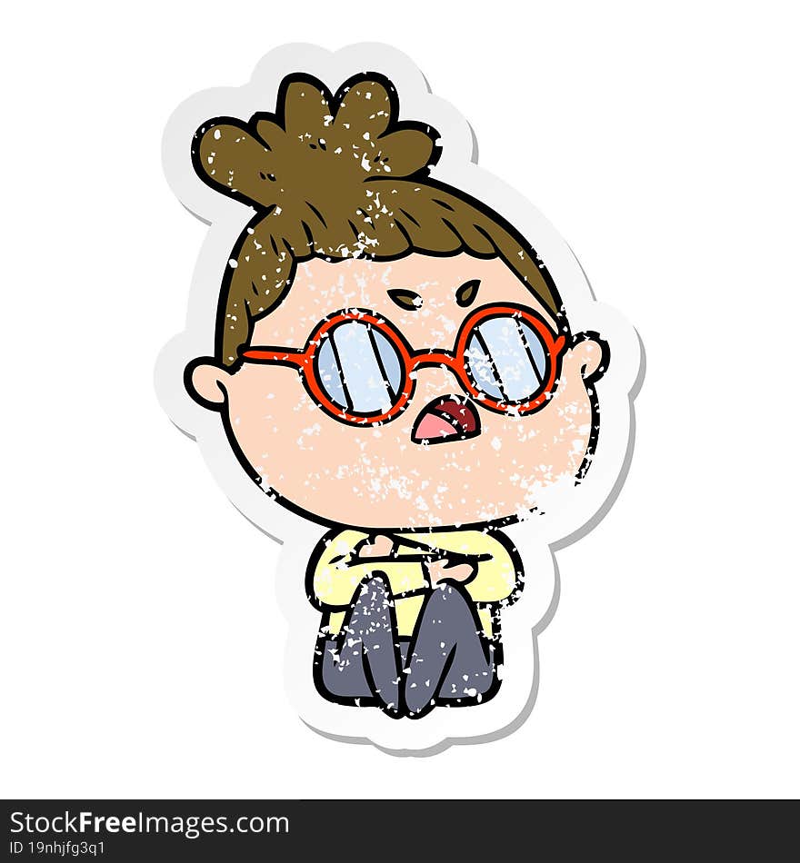 Distressed Sticker Of A Cartoon Annoyed Woman