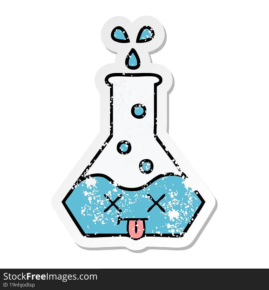 Distressed Sticker Of A Cute Cartoon Science Beaker