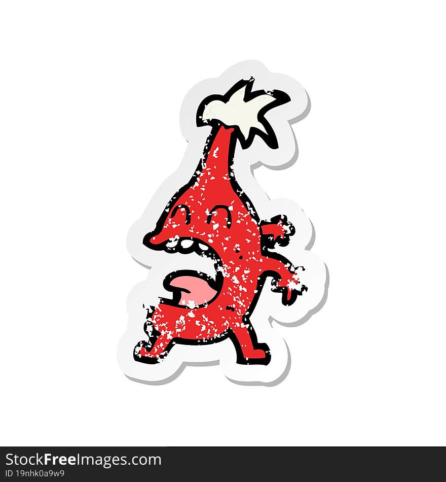 Retro Distressed Sticker Of A Cartoon Funny Christmas Creature