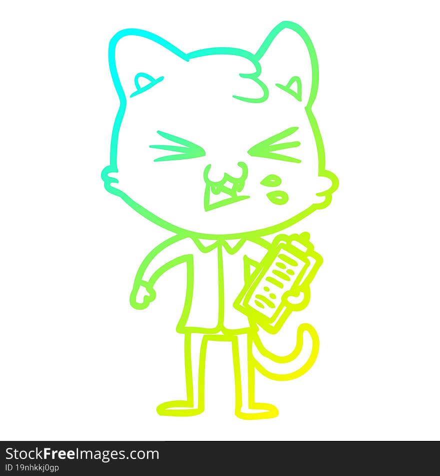 cold gradient line drawing cartoon cat hissing