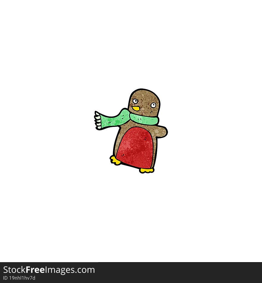 Cartoon Christmas Robin In Scarf